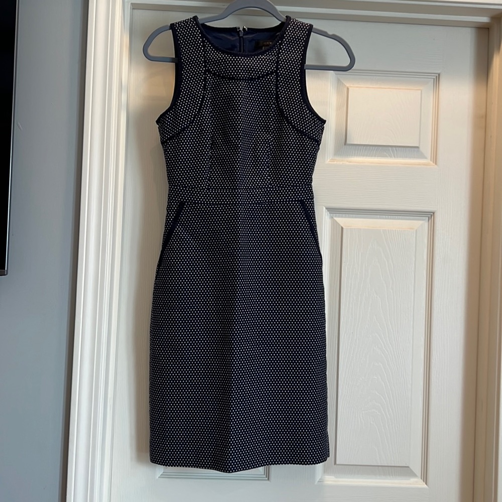 J. Crew Navy Mini Sheath Dress with White Microdots